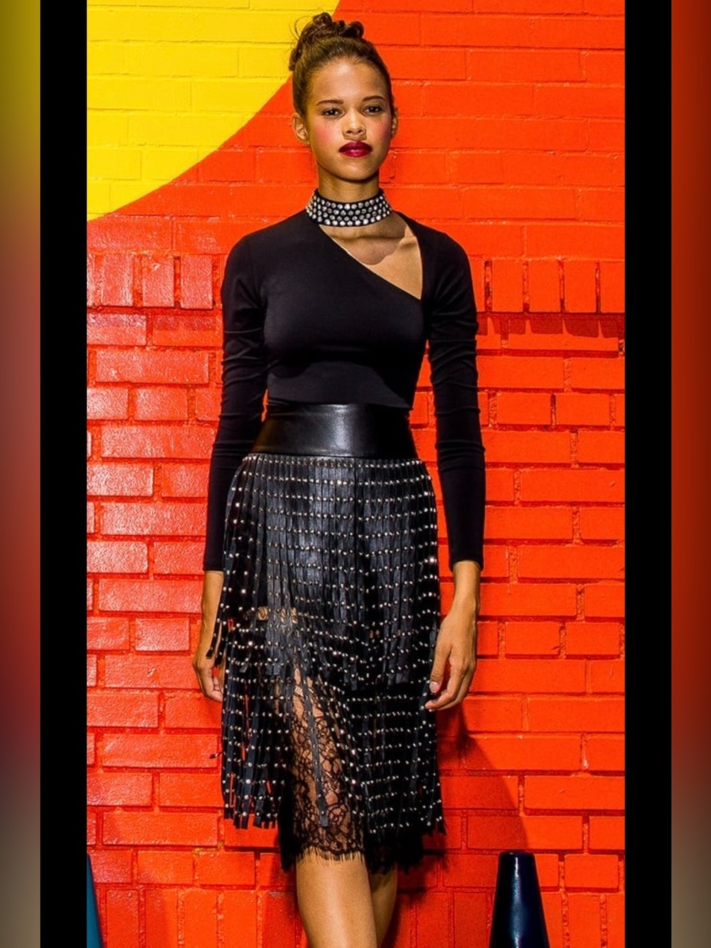 ALICE + OLIVIA Senna Studded Leather Fringe Skirt - Picture 7 of 13
